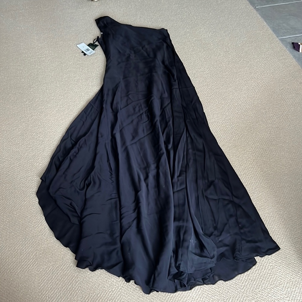 Ralph lauren one shoulder asymmetrical hem silk gown